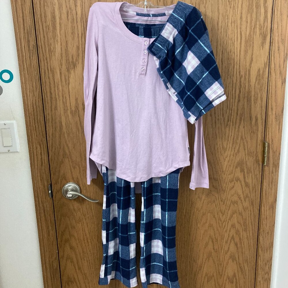 Eddie Bauer 3-Piece Waffle Fleece Sleep Set Plaid Pajamas - XS